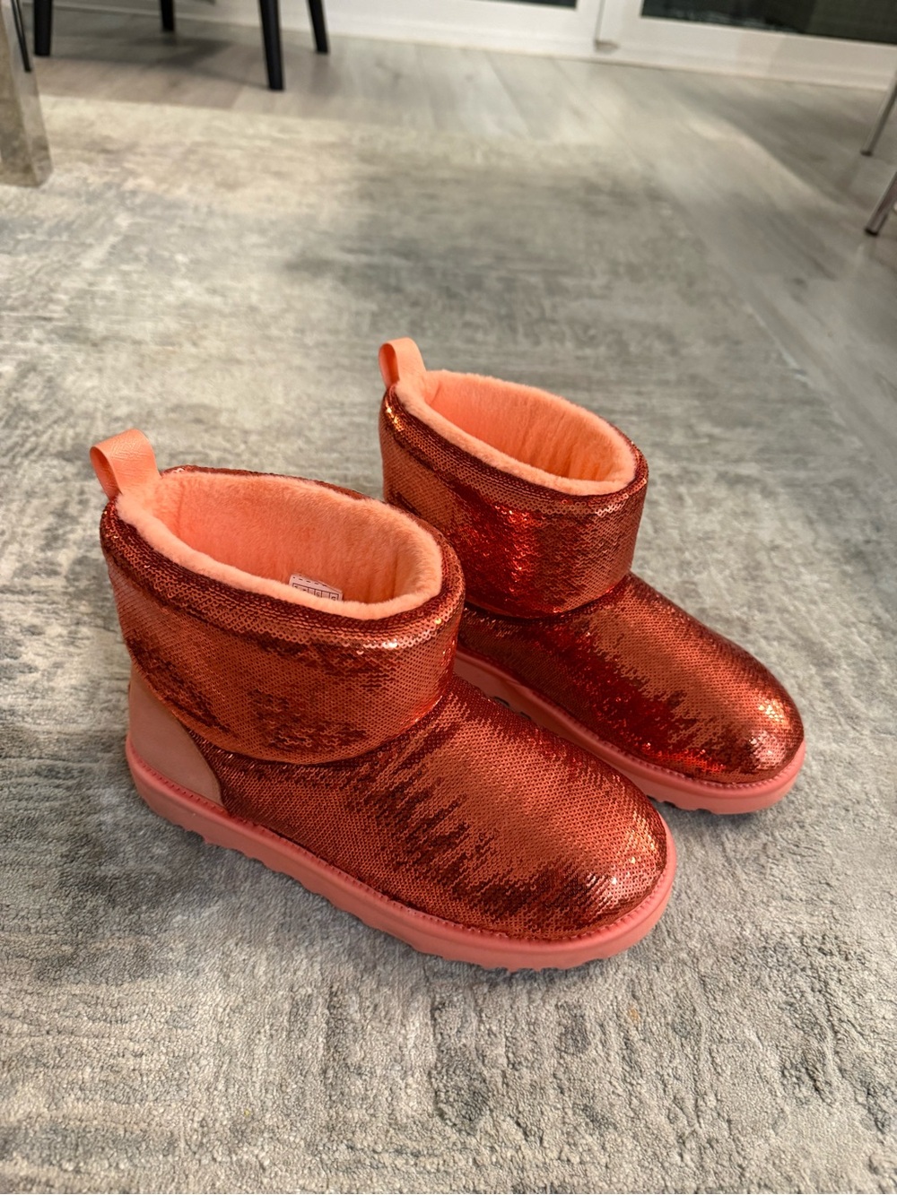 UGG Girls' Sequin Ankle Boot in Shiny Coral